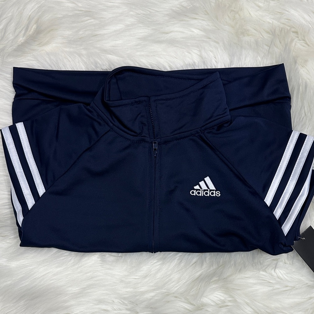 Adidas Youth Track Jacket Navy Blue Full Zip Striped Size 8 Brand New - Picture 5 of 7